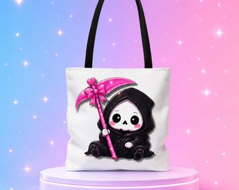 Kawaii Grim Reaper Tote, Pastel Goth Beach Bag, Spooky Summer Tote