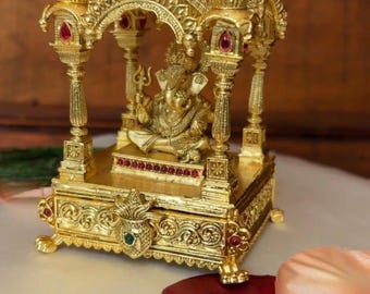 Lord Ganesha Prabhavali Kumkum Box | Temple Arch Dwajasthambam Gold Sindoor Box GV-RG-S-078