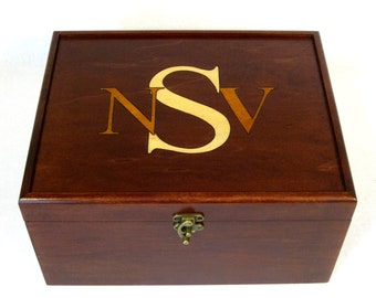 Monogrammed Memory Chest or Valet Box "Carson": Masculine, Fully Custom Monogrammed, Large Wooden Jewelry Box or Keepsake Box