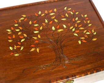 Autumn Tree of Life Memory Box: 12" x 9.5", Wedding Card Box, 5th Anniversary Gift, Keepsake Box