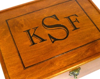 Classic Monogram Wooden Watch Box, Tea Chest or Tea Caddy: up to 12 compartments for watches, tea, jewelry, or other precious storage