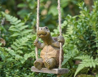Leuk ornament met schommelschildpad — Rustiek harstuindecor, hangend schildpadbeeldje voor binnen en buiten, cadeau voor plantenliefhebbers