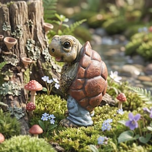 Handmade Funny Peeing Turtle Figurine, Fairy Garden Succulent Pot Decor Gift