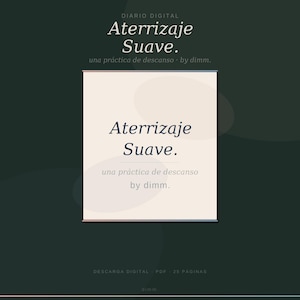 May include: A digital graphic with the words "Aterrizaje Suave" in a stylized font, meaning "Soft Landing." The text is set against a dark green background with additional text in Spanish. The design includes a white rectangle with the same text.