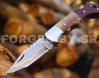 Coltello pieghevole in rame Damasco fatto a mano – Motivo unico, coltello tascabile EDC, regalo ideale / strumento per attività all'aperto