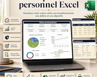 Suivi patrimoine Excel - épargne, investissements et valeur nette