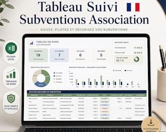 Foglio di calcolo Excel per il monitoraggio delle sovvenzioni dell'associazione, fascicoli delle sovvenzioni, documenti, scadenze, importi (Legge 1901)