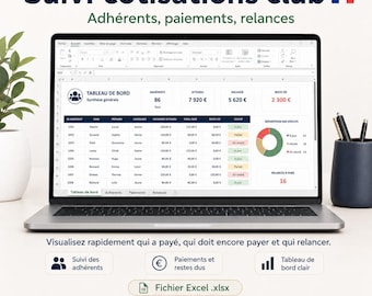 Monitoraggio delle quote associative dei club sportivi in Excel, foglio di calcolo per i soci, promemoria di pagamento, tesoriere dell'associazione sportiva