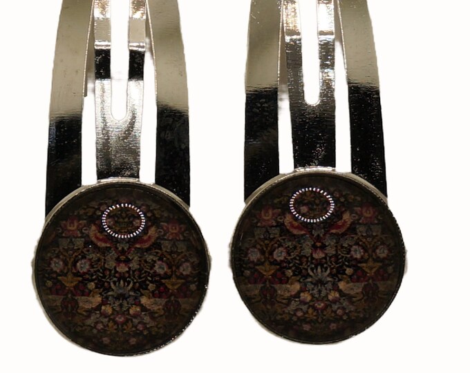 William Morris, Strawberry Thieves, Set of Two Hair Clips, Snap Clips, Hair Snaps