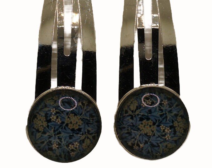 William Morris, Jasmine, Blue, Set of Two Hair Clips, Snap Clips, Hair Snaps