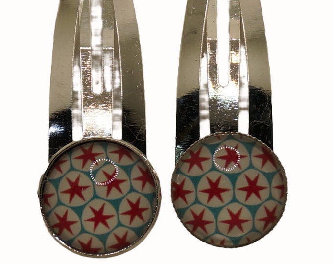 Stars, Red, White, Blue, Set of Two Hair Clips, Snap Clips, Hair Snaps