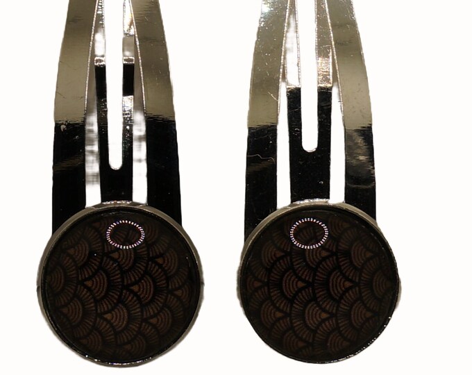 Art Nouveau, Black and Gold, Set of Two Hair Clips, Snap Clips, Hair Snaps