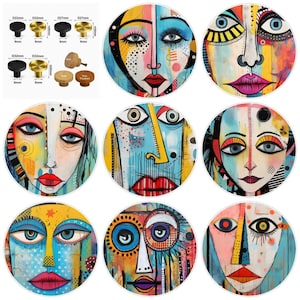 Abstract Face Art Drawer Knob - Colorful Decorative Cabinet Pull, Unique Dresser Knob