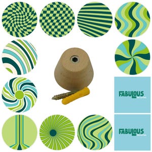 Groovy Green Wooden Wall Hooks, Hand Decorated, 5cm