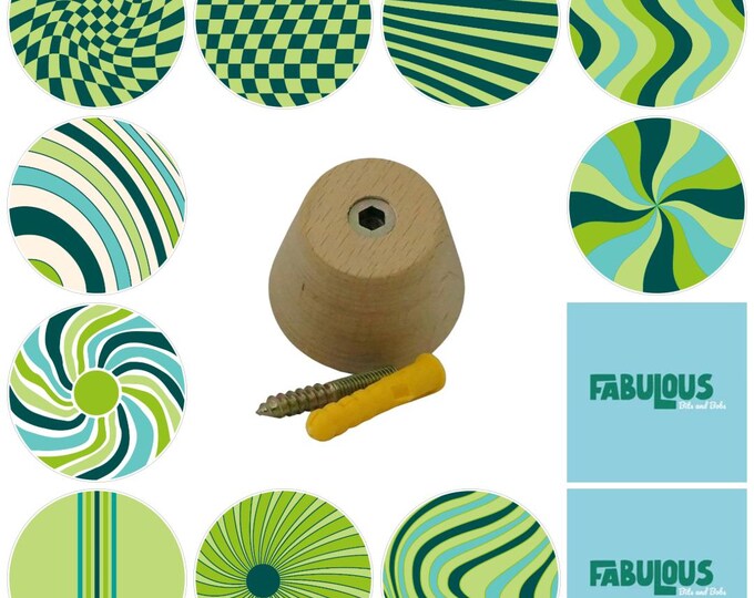 Groovy Green Wooden Wall Hooks, Hand Decorated, 5cm