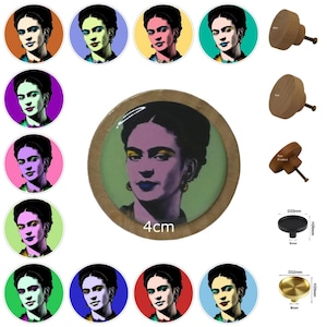 Frida Kahlo Drawer Knobs, Pop Art Wooden Cabinet Handles