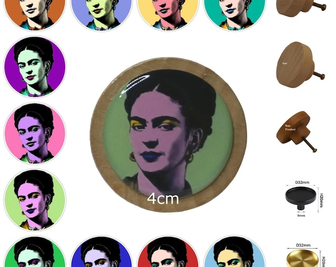 Frida Kahlo Drawer Knobs, Pop Art Wooden Cabinet Handles