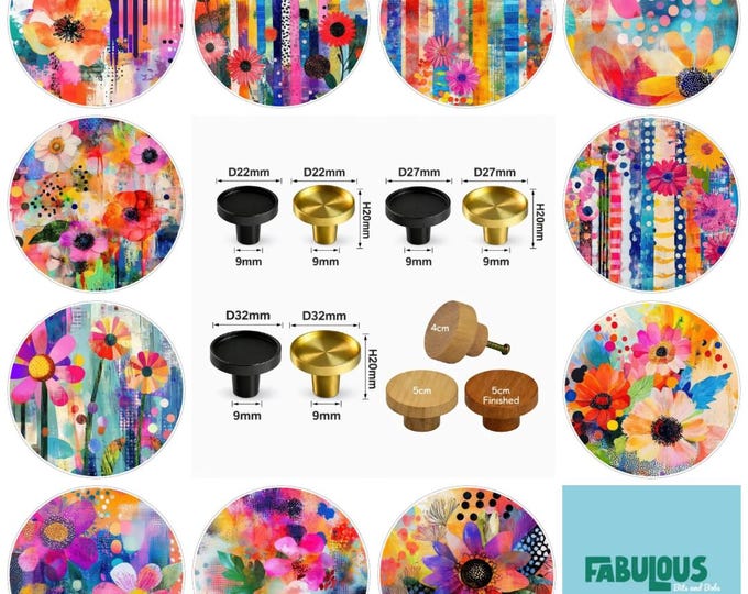Rainbow Floral Drawer Knobs, Cabinet Handles, Furniture Drawer Knobs, Round Wooden Drawer Knobs, Drawer Handles, Brass Knobs