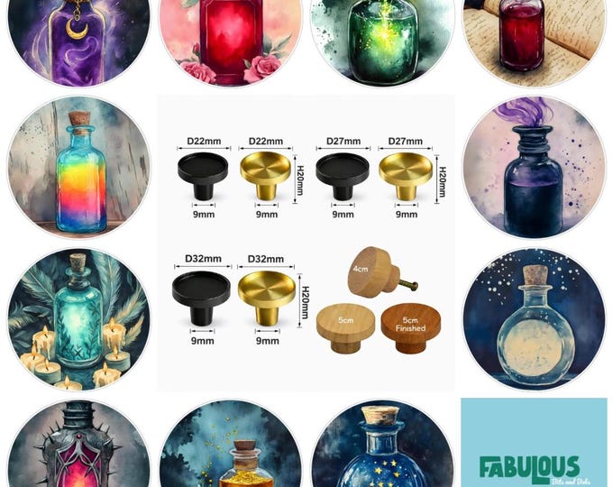 Potion Bottles Drawer Knobs: Wooden Cabinet Pulls, Brass Handles