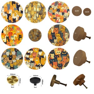 Drewniane gałki do szuflad w kształcie kota, dekoracja meblowa, 5 cm