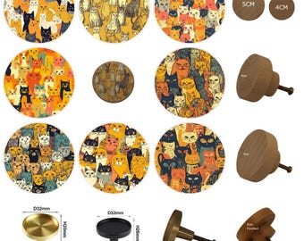 Pomos de madera para cajones con forma de gato, decoración para muebles, 5 cm