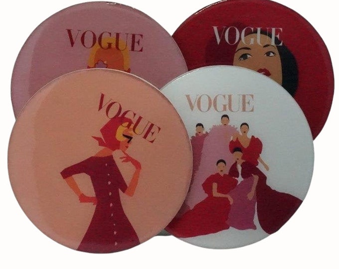 Set of Four Coasters Wine Coaster Drink Coasters Coffee Coasters Vogue Fashion Altered Art in Red