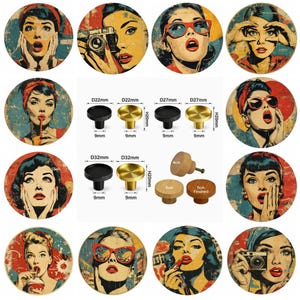 Retro Junk, Pop Art Ladeknoppen, Gezichten, Retro Meubeldecor, Houten Ladeknoppen, Messing Kastknoppen