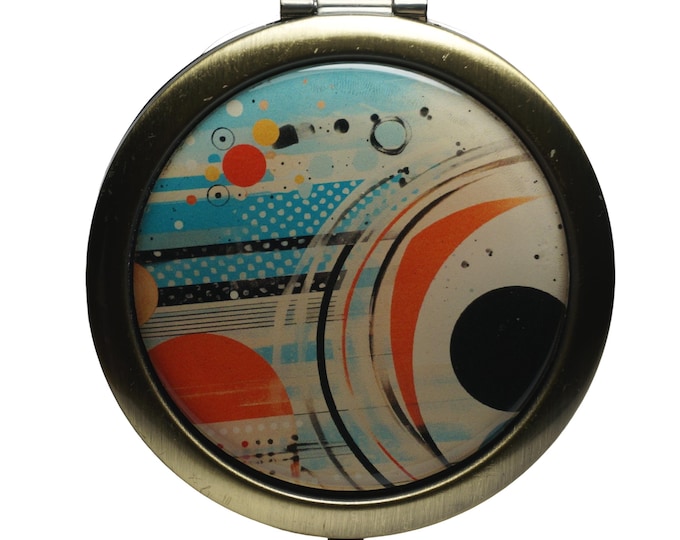 Patterned, Orange, Blue, Art, Compact Mirror, Purse Mirror, Pocket Mirror, Handbag Mirror