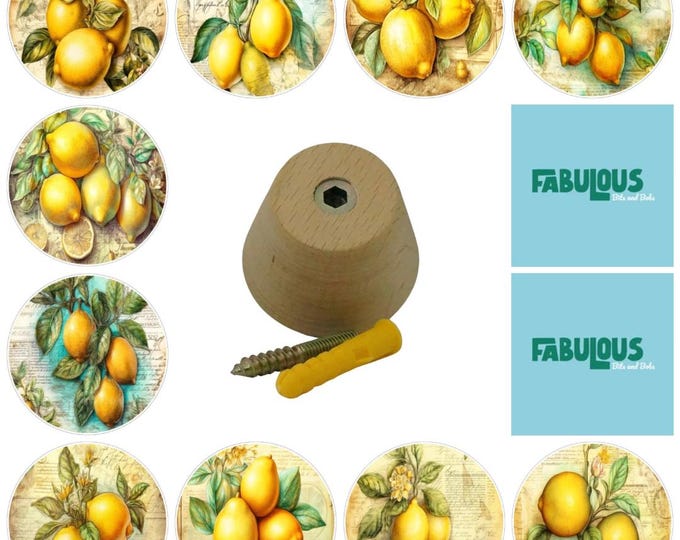 Lemons,  Wooden Wall Hooks, Hand Decorated, 5cm