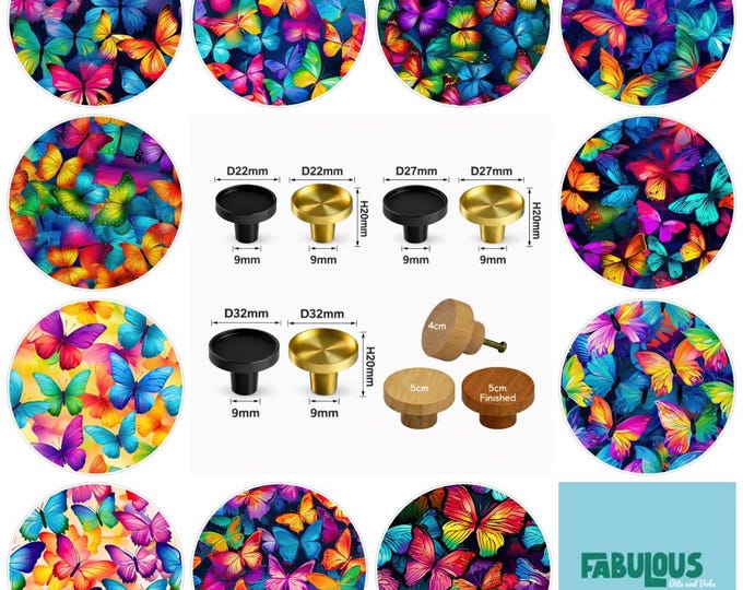 Rainbow Butterfly Drawer Knobs, Brass Drawer Pulls