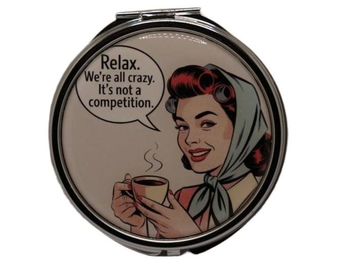 Vintage Humor Extra Large Pill Box, 7 Day Pill Box, Mirror, Pill Box, Medicine Case, Trinket Box, Pill Case, Mint Box, Earring Box