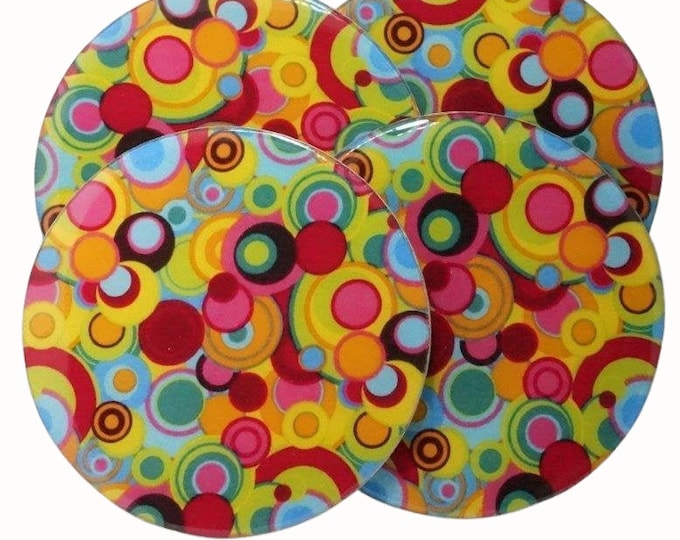 Set of Four Wooden Coasters Wine Coaster Drink Coasters Coffee Coaster Psychedelic Art Colorful Circles