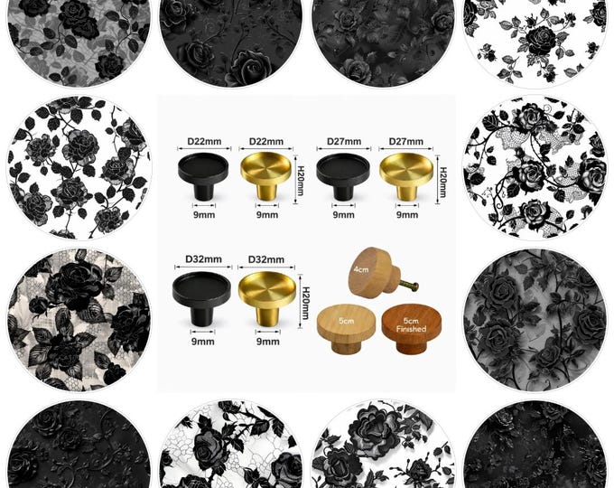 Black and White Lace Drawer Knobs, Cabinet Pulls (4cm) (5cm) (2cm) (2.5cm) (3cm)