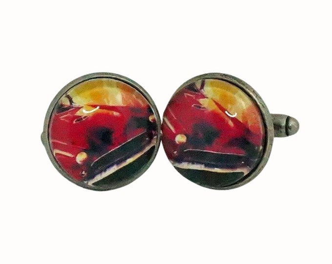 Stainless Steel Cufflinks Accessories 1.8cm Glass Vintage Cars