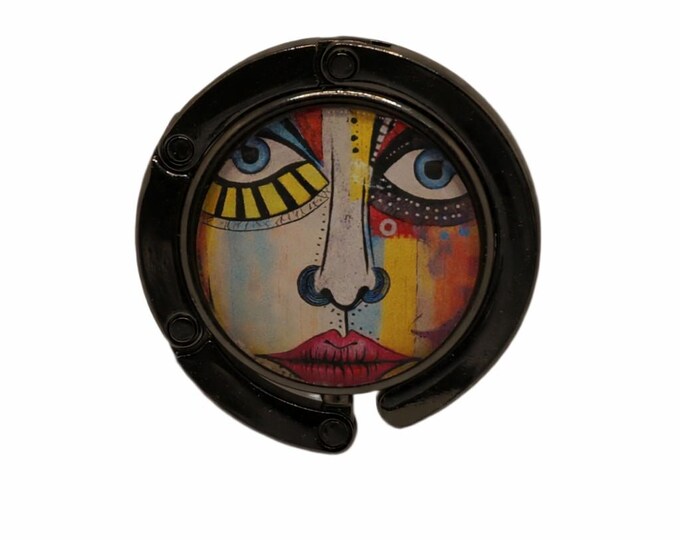 Abstract Face Art, Purse Holder, Purse Hook, Bag Holder, Table Top Bag Hanger