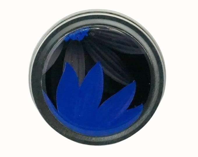 Round Storage Tin Trinket Box Gift Tin Keepsake Box Gift Box Jewellery Box Bits and Bobs Tin Blue and Black Gerbera Photography