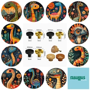 Dinosaurs Cabinet Handles, Wooden Drawer Knobs, Round Furniture Pulls, Brass Knobs