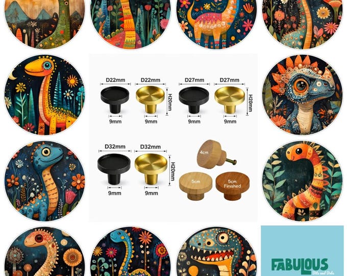 Dinosaurs Cabinet Handles, Wooden Drawer Knobs, Round Furniture Pulls, Brass Knobs