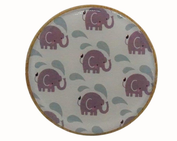Wooden Beech Wall Hook, Coat Hook, Handcrafted Wall Hanger, Wall Art, Nursery Decor, Purple Elephants