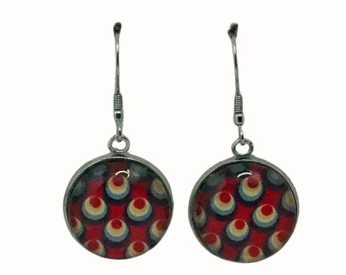 Stainless Steel Glass Tile Hooped Earrings Accessories Retro Patterned Circles
