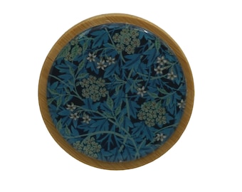 50ml Round Screw Top Bamboo Box, William Morris, Jasmine, Wooden Box, Refillable Cosmetic Container, Jewellery Box, Keepsakes Box, Trinkets,