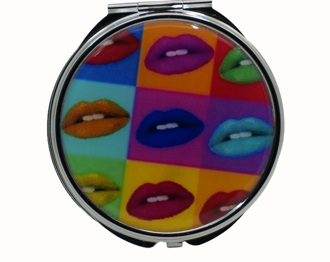 Pop Art, Lips, Large Pill Box, Mirror, Medicine Case, Pill Case, Silver Pill Box, Three Sectioned Pill Box