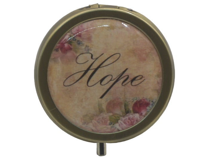 Pill Box Medicine Case Trinket Box Pill Case Mint Box Vintage Roses Inspirational Words Hope
