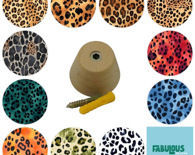 Leopard Skin Wooden Wall Hooks, Resin Finish, Wall Decor