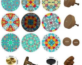 Muster Schubladenknäufe, Blau, Rot, Gelb, Kabinett Griffe, Möbel Schublade Knäufe, Runde Holz Schubladen Knäufe, Schubladen Griffe, Kabinett Griffe