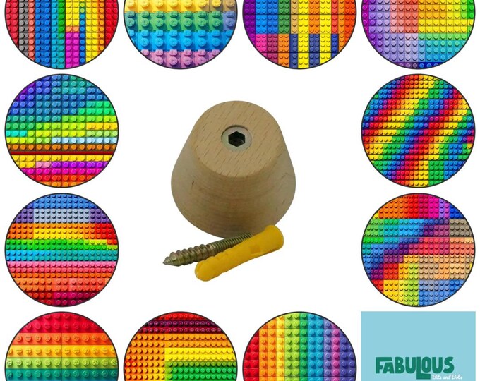 Rainbow Building Blocks, Wall Hook, Coat Hook, Wall Art, Handcrafted Wall Hanger