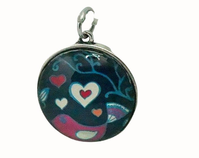 Doubled Sided Round Glass Pendant Two Pendants in One Bronze Pendant Floral Flowers White Brown Pink Orange