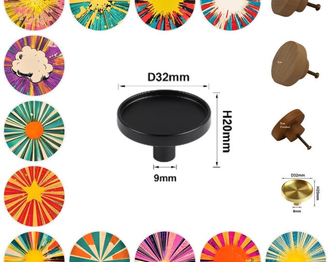 Pop Art Comics Backgrounds Wooden Drawer Knobs, Patterned Cabinet Handle (3cm, 4cm, 5cm Available)