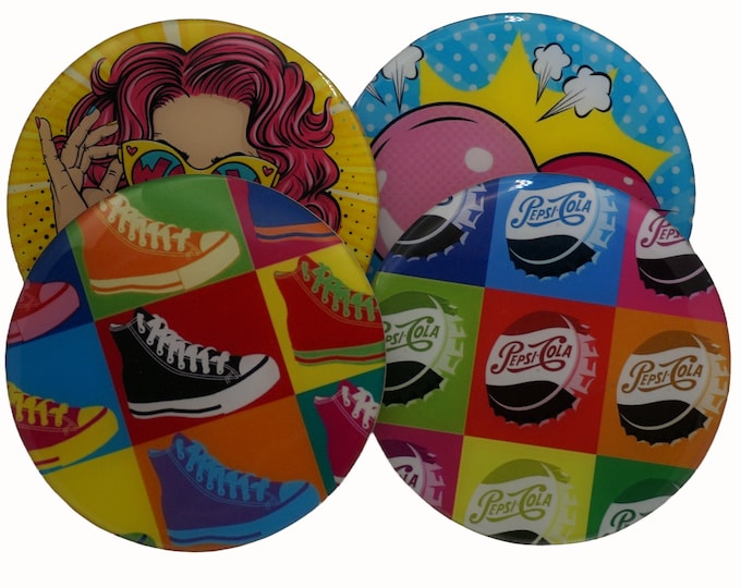 Retro, Pop Art, Sneakers, Runners, WOW, Pepsi, Bubble Gum, , Set of Four Coasters, Wine Coasters, Drink Coasters, Coffee Coasters