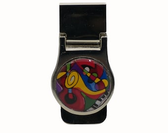 Music, Funky Music, Collage, Stainless Steel Money Clip, Pocket Money Holder, Money Clip Holder